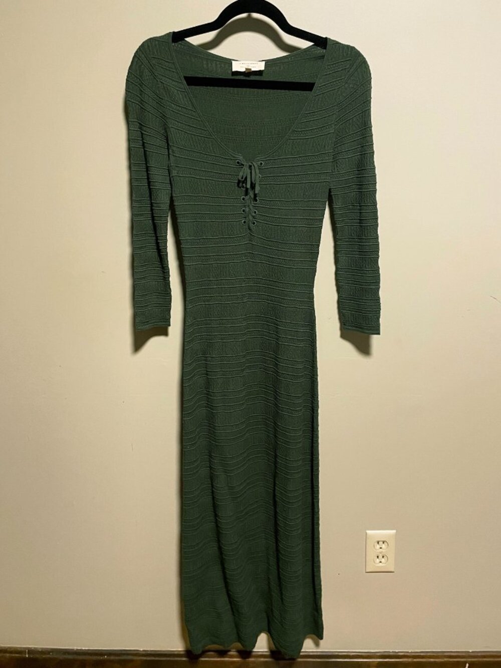 Like New Sezane Estela Lace Up Fancy Knit Maxi Dress Olive Green XS - Picture 2 of 7